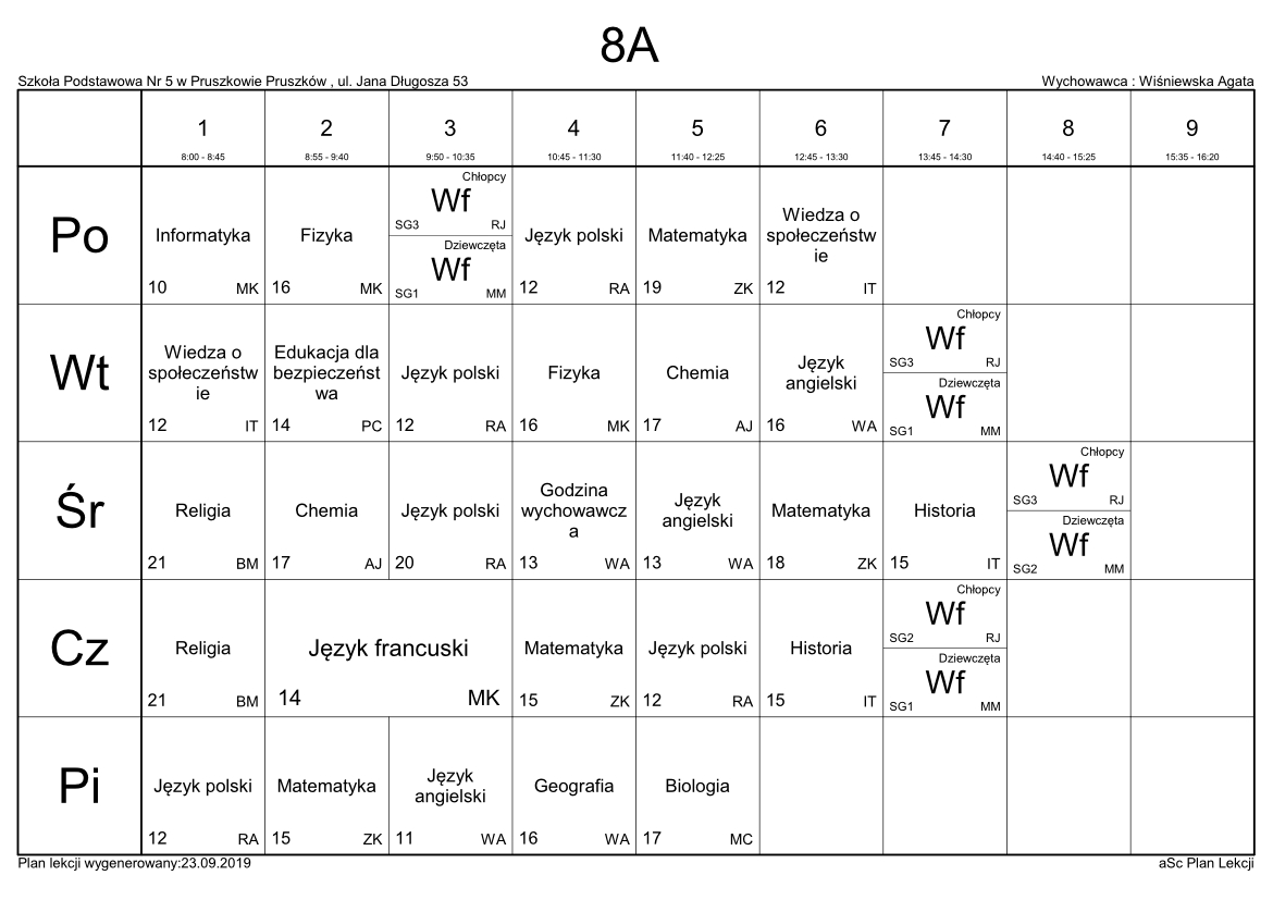 Plan Lekcji 5 Klasa Językowa 2018 Elbląg Sp 19 www.sp5pruszkow.pl