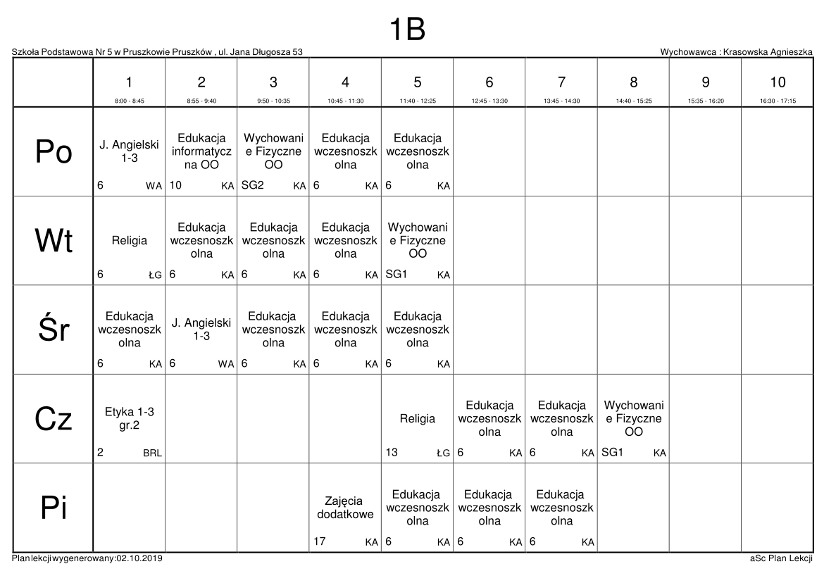 Plo Nr 5 Plan Lekcji www.sp5pruszkow.pl