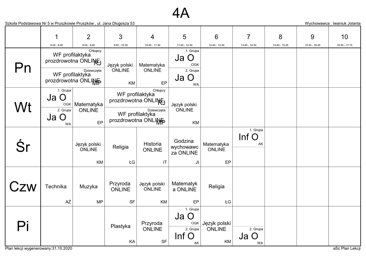 Plan Lekcji | Szkoła Podstawowa nr 5 w Pruszkowie