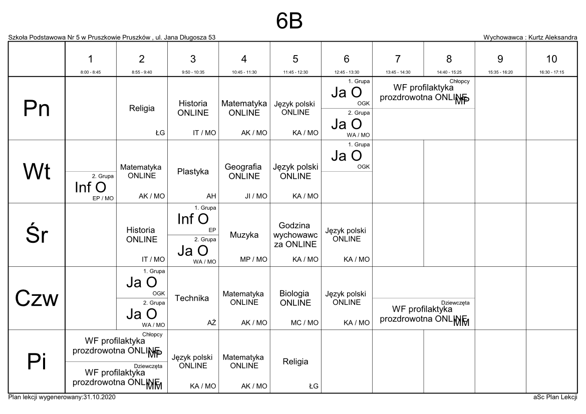 Sp 31 Dg Plan Lekcji www.sp5pruszkow.pl