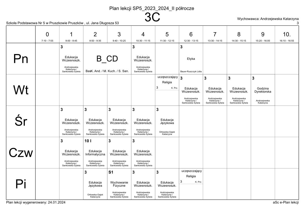 Plan Lekcji | Szkoła Podstawowa nr 5 w Pruszkowie