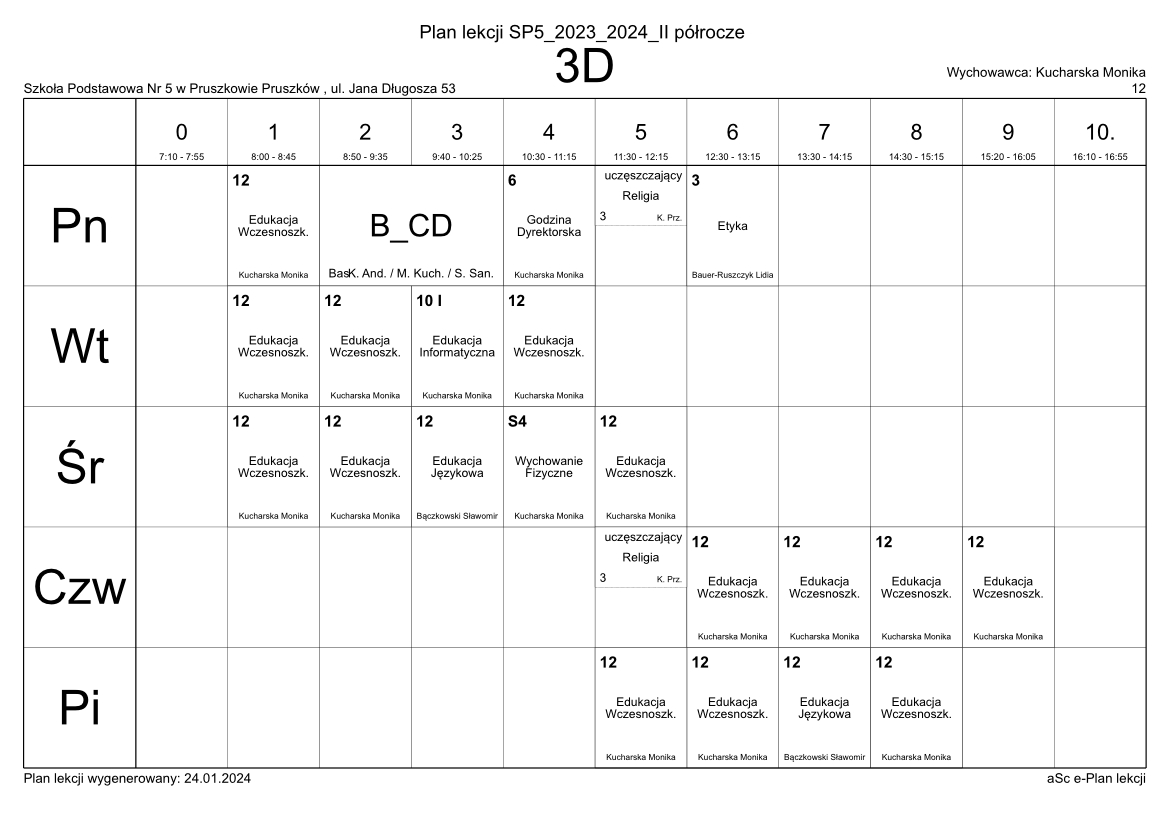 Plan Lekcji | Szkoła Podstawowa nr 5 w Pruszkowie