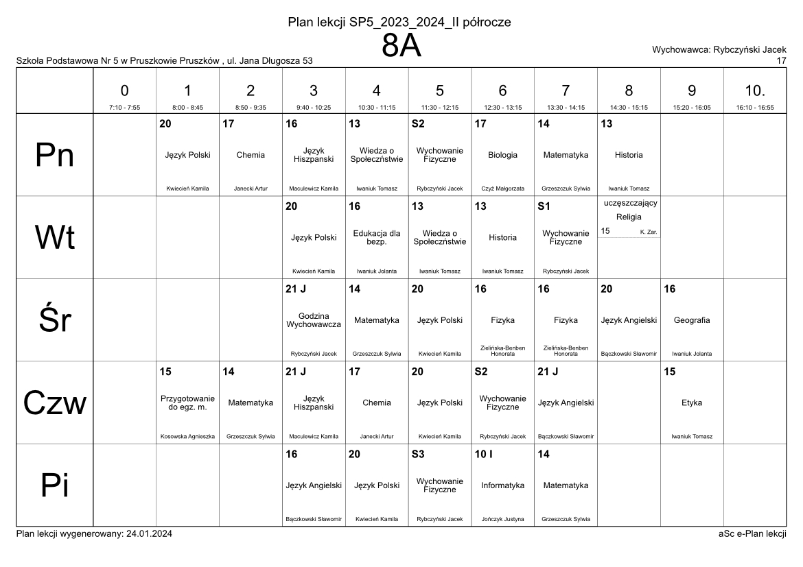 Plan Lekcji | Szkoła Podstawowa nr 5 w Pruszkowie