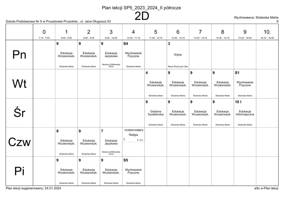 Szkoła Podstwaowa Nr 1 Pruszków Plan Lekcji